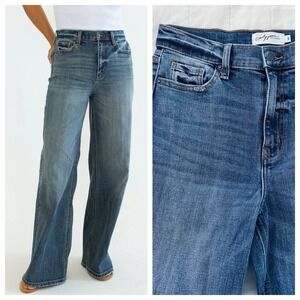 Carly Jean Los Angeles Holland Wide Leg Jeans Women's 5 Stretchy Read* Hem Cut‎
